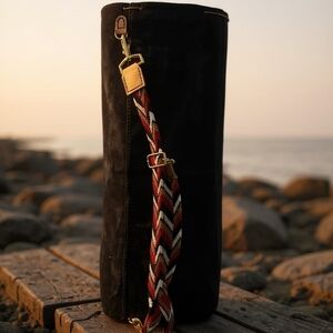 Elegant Black Shoulder Yoga 100% Lether Bag with Braided Strap